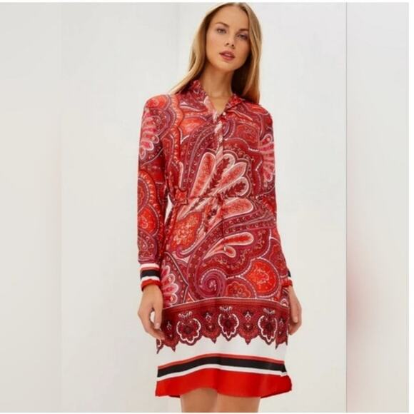 Lauren Ralph Lauren NEW Red Satin Paisley Midi Dress Size 2 Button Neckline - Picture 2 of 12